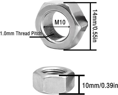 20 Pcs M10-1.0mm Fine Teeth Hex Nuts Thin,Metal Nuts,Steel Nut for Mechanical Equipment,Construction Repair Silver(Thickness:2.5mm/0.09in) in Saudi Arabia