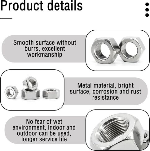 20 Pcs M10-1.0mm Fine Teeth Hex Nuts Thin,Metal Nuts,Steel Nut for Mechanical Equipment,Construction Repair Silver(Thickness:2.5mm/0.09in) in Saudi Arabia