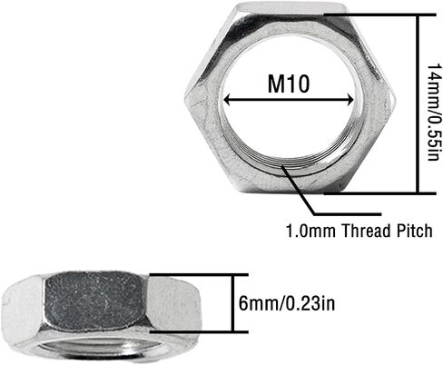 20 Pcs M10-1.0mm Fine Teeth Hex Nuts Thin,Metal Nuts,Steel Nut for Mechanical Equipment,Construction Repair Silver(Thickness:2.5mm/0.09in) in Saudi Arabia