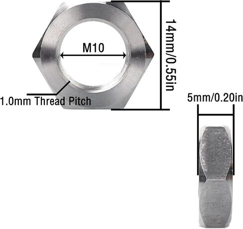 20 Pcs M10-1.0mm Fine Teeth Hex Nuts Thin,Metal Nuts,Steel Nut for Mechanical Equipment,Construction Repair Silver(Thickness:2.5mm/0.09in) in Saudi Arabia