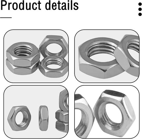 20 Pcs M10-1.0mm Fine Teeth Hex Nuts Thin,Metal Nuts,Steel Nut for Mechanical Equipment,Construction Repair Silver(Thickness:2.5mm/0.09in) in Saudi Arabia