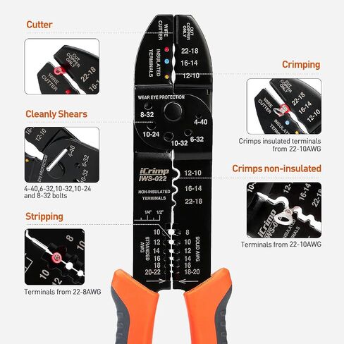 iCrimp 5-in-1 Multipurpose Electricians Pliers, Wire Stripper, Cable Cutters, Crimping Tool for Insulated and Non-insulated Terminals IWS-022 in Saudi Arabia
