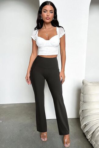 سراويل يوجا نسائية واسعة من OMKAGI مع جيوب، سراويل ضيقة ناعمة عالية الخصر وواسعة الساق للتمرين in Kuwait