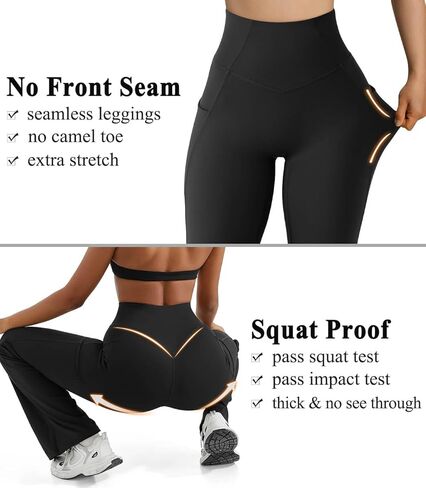 سراويل يوجا نسائية واسعة من OMKAGI مع جيوب، سراويل ضيقة ناعمة عالية الخصر وواسعة الساق للتمرين in Kuwait