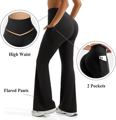 سراويل يوجا نسائية واسعة من OMKAGI مع جيوب، سراويل ضيقة ناعمة عالية الخصر وواسعة الساق للتمرين in Kuwait