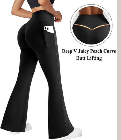 سراويل يوجا نسائية واسعة من OMKAGI مع جيوب، سراويل ضيقة ناعمة عالية الخصر وواسعة الساق للتمرين in Kuwait