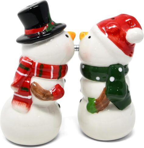 Gift Boutique Snowman Christmas Salt and Pepper Shaker Set Ceramic Snowmen Couple Magnetic Kissing Mr. and Mrs. Figurine Table Holiday Decorations in Saudi Arabia