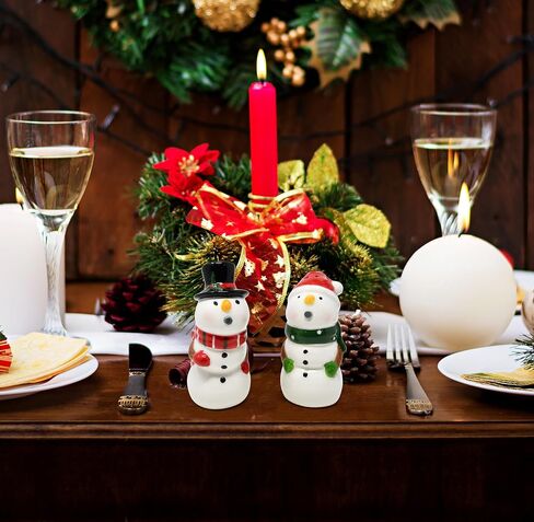 Gift Boutique Snowman Christmas Salt and Pepper Shaker Set Ceramic Snowmen Couple Magnetic Kissing Mr. and Mrs. Figurine Table Holiday Decorations in Saudi Arabia