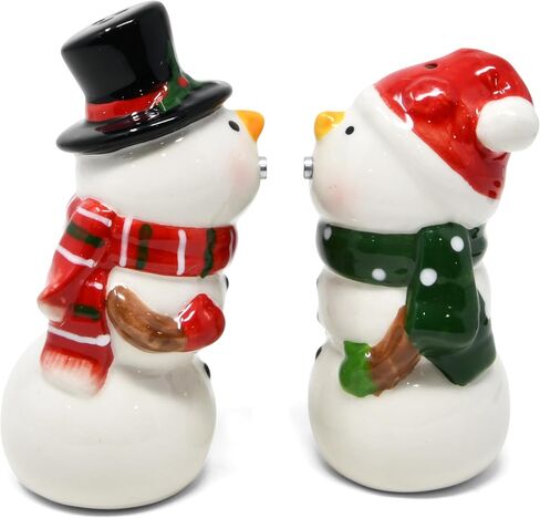 Gift Boutique Snowman Christmas Salt and Pepper Shaker Set Ceramic Snowmen Couple Magnetic Kissing Mr. and Mrs. Figurine Table Holiday Decorations in Saudi Arabia
