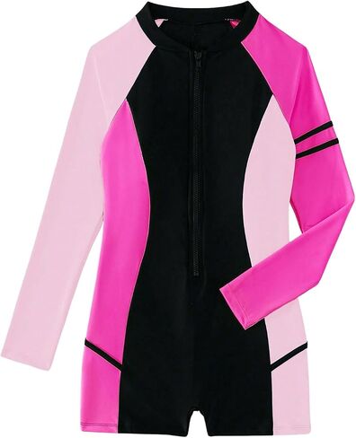 Floerns Women's Colorblock Long Sleeve Zip Up Rash Guard Surfing One Piece Swimsuit in Saudi Arabia
