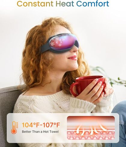مدلك العين من رينفو مع بطاقة الحرارة والهدايا، هدايا مخصصة لعيد الميلاد/العام الجديد 2025، قناع العين الساخن للاسترخاء، جهاز بلوتوث للعناية بالعين، تقليل إجهاد العين، الهالات السوداء، هدايا الشتاء المثالية للنساء/الرجال in Saudi Arabia