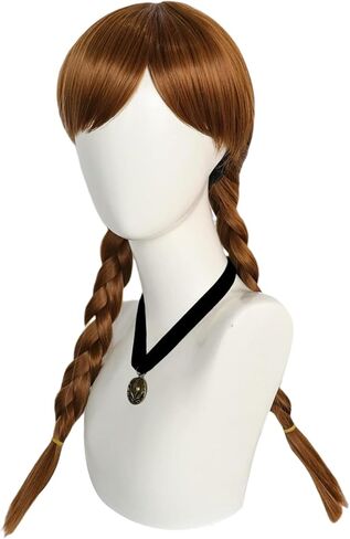ANOGOL Wig Cap+ Brown Wig for Princess Long Braided Wig with Bangs Straight Cosplay Wig for Kids Women Girls Party Halloween Costume Wig in Kuwait