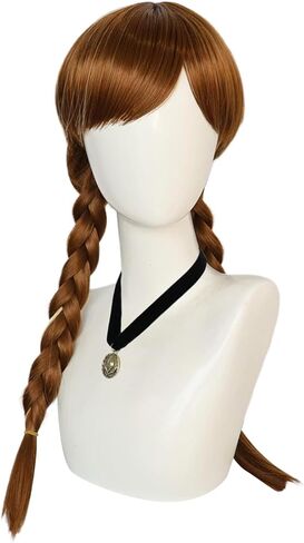 ANOGOL Wig Cap+ Brown Wig for Princess Long Braided Wig with Bangs Straight Cosplay Wig for Kids Women Girls Party Halloween Costume Wig in Kuwait