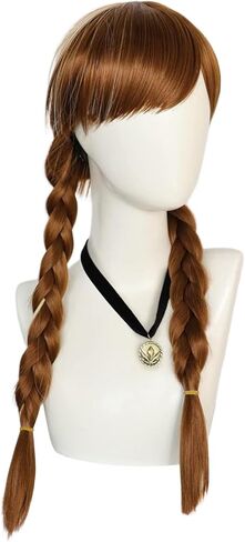 ANOGOL Wig Cap+ Brown Wig for Princess Long Braided Wig with Bangs Straight Cosplay Wig for Kids Women Girls Party Halloween Costume Wig in Kuwait