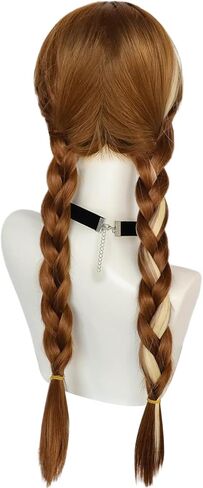 ANOGOL Wig Cap+ Brown Wig for Princess Long Braided Wig with Bangs Straight Cosplay Wig for Kids Women Girls Party Halloween Costume Wig in Kuwait
