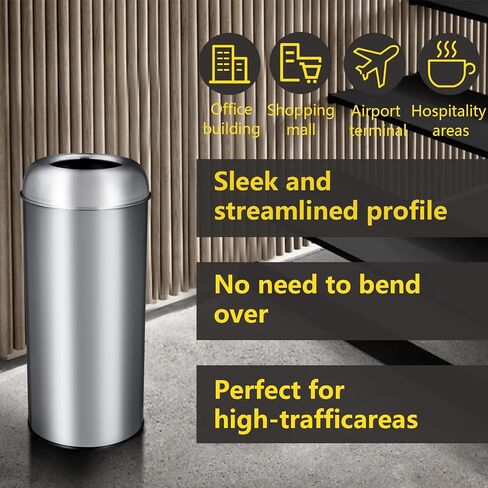 17 Gal / 65L Open Top Trash Can Commercial Grade Heavy Duty Tall Commercial Trash Can Brushed Stainless Steel for Outdoor | Kitchen Waste Bins for Home, Office, Restaurant, Restroom in Saudi Arabia