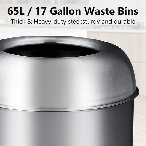 17 Gal / 65L Open Top Trash Can Commercial Grade Heavy Duty Tall Commercial Trash Can Brushed Stainless Steel for Outdoor | Kitchen Waste Bins for Home, Office, Restaurant, Restroom in Saudi Arabia