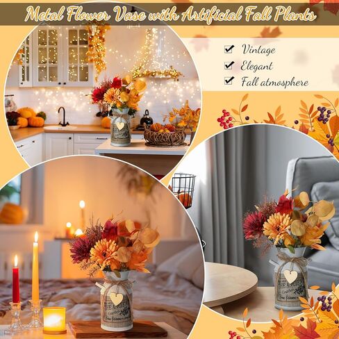 Umigy الخريف زهرة اصطناعية التوت ينبع مع مزهرية عيد الشكر الجدول المركزية ترتيبات الزهور فروع ريفي يختار لحصاد الخريف عيد الميلاد مزرعة المنزل ديكور مكتب داخلي (زهرة) in Kuwait