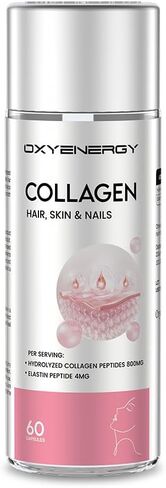 OXYENERGY Collagen Peptides Capsules for Women, 800mg Hydrolyzed Collagen(Types I) Supplements with Elastin Peptides, 60 Collagen Pills to Promotes Hair, Nail, Skin, Colágeno en Capsulas in Kuwait