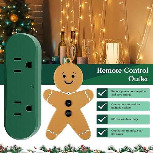 Enhon Wireless Remote Switch for Christmas Tree Lights, Gingerbread Man Wireless Remote for Christmas Tree Lighting Controller On Off Touch(1 Pack) in Kuwait