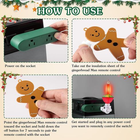 Enhon Wireless Remote Switch for Christmas Tree Lights, Gingerbread Man Wireless Remote for Christmas Tree Lighting Controller On Off Touch(1 Pack) in Kuwait