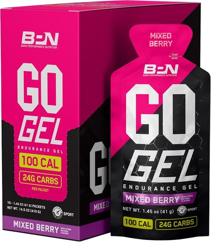 BARE PERFORMANCE NUTRITION, BPN Go Gel Endurance Gel, Vegan + Gluten Free Running Gel with 24g of Carbohydrates & 100 Calories per Gel Pack, 10 Single-Serving Gel Packs, Mixed Berry in Saudi Arabia