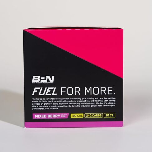 BARE PERFORMANCE NUTRITION, BPN Go Gel Endurance Gel, Vegan + Gluten Free Running Gel with 24g of Carbohydrates & 100 Calories per Gel Pack, 10 Single-Serving Gel Packs, Mixed Berry in Saudi Arabia