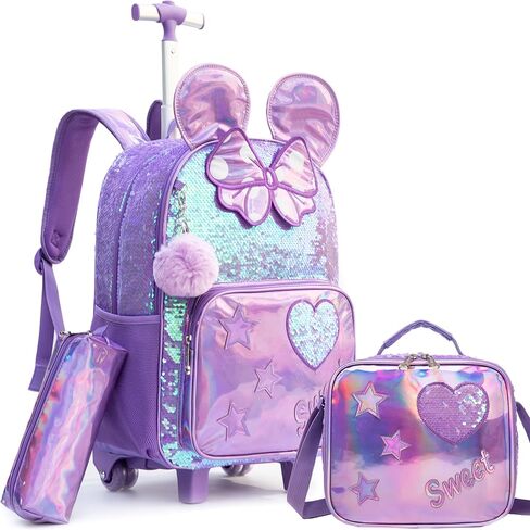 Meetbelify Rolling Backpack for Girls Backpacks with Wheels for Elementary School Students Kids 3 in 1 Travel Luggage Suitcase with Lunch Box Pencil Case for Girls Age 8-10 Cute Panda in Kuwait