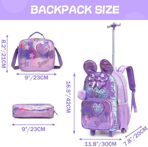 Meetbelify Rolling Backpack for Girls Backpacks with Wheels for Elementary School Students Kids 3 in 1 Travel Luggage Suitcase with Lunch Box Pencil Case for Girls Age 8-10 Cute Panda in Kuwait