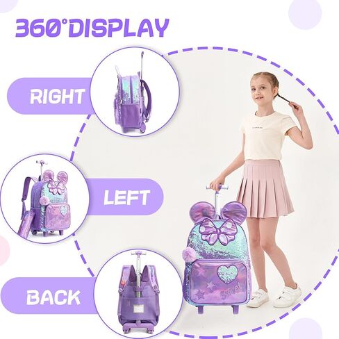 Meetbelify Rolling Backpack for Girls Backpacks with Wheels for Elementary School Students Kids 3 in 1 Travel Luggage Suitcase with Lunch Box Pencil Case for Girls Age 8-10 Cute Panda in Kuwait