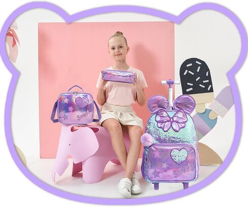 Meetbelify Rolling Backpack for Girls Backpacks with Wheels for Elementary School Students Kids 3 in 1 Travel Luggage Suitcase with Lunch Box Pencil Case for Girls Age 8-10 Cute Panda in Kuwait