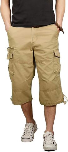 Kolongvangie Men's Cargo Shorts 3/4 Capri Below Knee Cotton Casual Long Inseam Work Short with Multi Pockets in Kuwait
