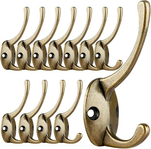 IBosins 12 Pack Antique Brass Coat Hooks Wall Mounted with 24 Screws Retro Double Hooks Utility Antique Brass Hooks for Coat, Scarf, Bag, Towel, Key, Cap, Cup, Hat in Saudi Arabia
