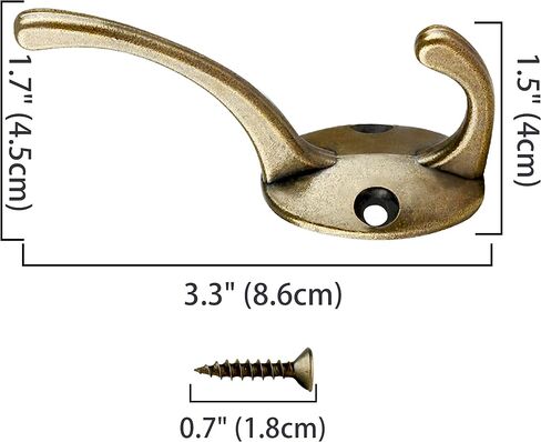 IBosins 12 Pack Antique Brass Coat Hooks Wall Mounted with 24 Screws Retro Double Hooks Utility Antique Brass Hooks for Coat, Scarf, Bag, Towel, Key, Cap, Cup, Hat in Saudi Arabia