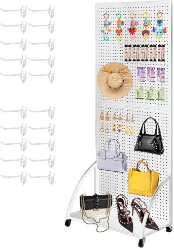2.5'x 6' Metal Pegboard Display Stand with Base Plate, Black Standing Pegboard Panels Display with Wheels, Craft Show Display Rack, Art Display Stand, Retail Display, Extra 20 pieces Hooks in Saudi Arabia