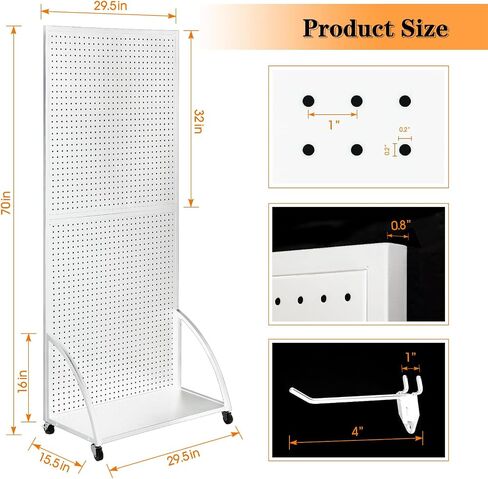 2.5'x 6' Metal Pegboard Display Stand with Base Plate, Black Standing Pegboard Panels Display with Wheels, Craft Show Display Rack, Art Display Stand, Retail Display, Extra 20 pieces Hooks in Saudi Arabia