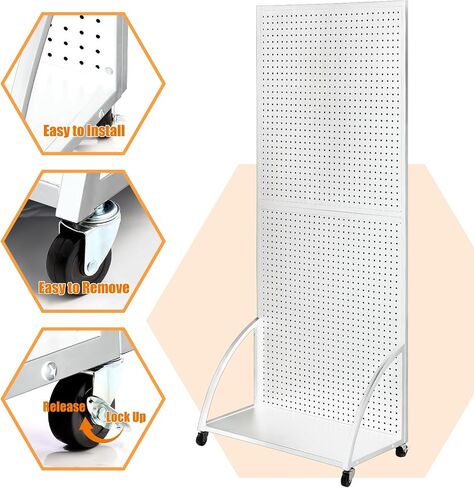 2.5'x 6' Metal Pegboard Display Stand with Base Plate, Black Standing Pegboard Panels Display with Wheels, Craft Show Display Rack, Art Display Stand, Retail Display, Extra 20 pieces Hooks in Saudi Arabia