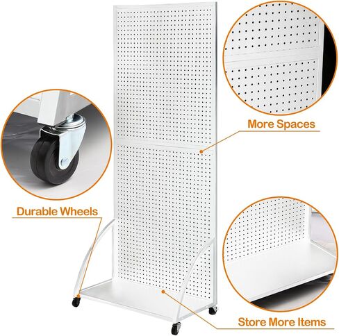 2.5'x 6' Metal Pegboard Display Stand with Base Plate, Black Standing Pegboard Panels Display with Wheels, Craft Show Display Rack, Art Display Stand, Retail Display, Extra 20 pieces Hooks in Saudi Arabia