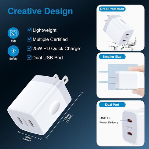 20W USB C Fast Charger Type C Charging Block for Google Pixel 8a 8 pro 7a 7 pro 6a 6 pro,iPhone 15 Pro 14 13 12 11 SE,Galaxy S24 S23 S22 S21 FE Ultra A14,Wall Plug Charger Box Brick Cube Power Adapter in Kuwait
