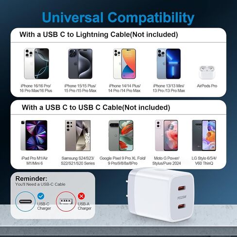 20W USB C Fast Charger Type C Charging Block for Google Pixel 8a 8 pro 7a 7 pro 6a 6 pro,iPhone 15 Pro 14 13 12 11 SE,Galaxy S24 S23 S22 S21 FE Ultra A14,Wall Plug Charger Box Brick Cube Power Adapter in Kuwait