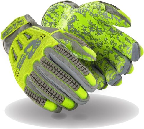 MAGID TRX746 Windstorm Series Impact Gloves | ANSI A6 Cut Resistant Hi-Viz Safety Work Gloves with Cool Mesh Venting, Grey/Yellow/Camo, Size 8/M (1 Pair) in Saudi Arabia