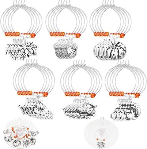 Set of 30 Thanksgiving Wine Charms Fall Handmade Wine Glass Charms Thanksgiving Drink Markers Turkey Pumpkin Maple Leaf Cheese Wine Identifier Accessories for Thanksgiving Party Table Supplies Gift in Saudi Arabia