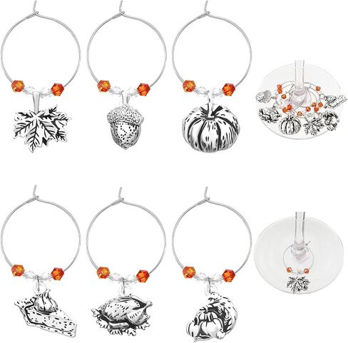 Set of 30 Thanksgiving Wine Charms Fall Handmade Wine Glass Charms Thanksgiving Drink Markers Turkey Pumpkin Maple Leaf Cheese Wine Identifier Accessories for Thanksgiving Party Table Supplies Gift in Saudi Arabia