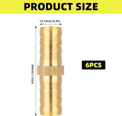 6Pcs Brass Hose Barb Fitting Metals Splicer Mender 1/2" Barb Hose Union Reducing Barb Brabed Fitting Splicer Mender Union Air Water Fuel in Saudi Arabia