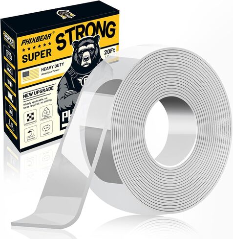 Double Sided Tape Strong Adhesive, Super Stick Large Tape Heavy Duty Mounting (20Ft x 1.2In), No Damage Wall Adhesive Clear Removable, Magic Nano Decor Poster Tape in Kuwait