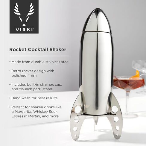Viski Rocket Cocktail Shaker with Strainer Bar Set, Martini Shaker, Mixed Drink Shaker, Stainless Steel Cocktail Shaker, Bartending Tools, 24oz in Saudi Arabia