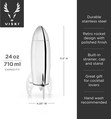 Viski Rocket Cocktail Shaker with Strainer Bar Set, Martini Shaker, Mixed Drink Shaker, Stainless Steel Cocktail Shaker, Bartending Tools, 24oz in Saudi Arabia
