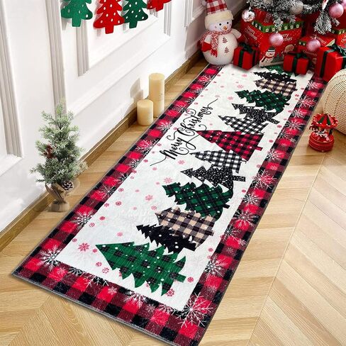 Christmas Runner Rugs for Hallways 2x6 Non Slip Washable Kitchen Runner Rugs Red Christmas Tree Bedroom Runner Rug Soft Printed Carpet Runner for Entryway Bathroom Laundry Living Room in Saudi Arabia