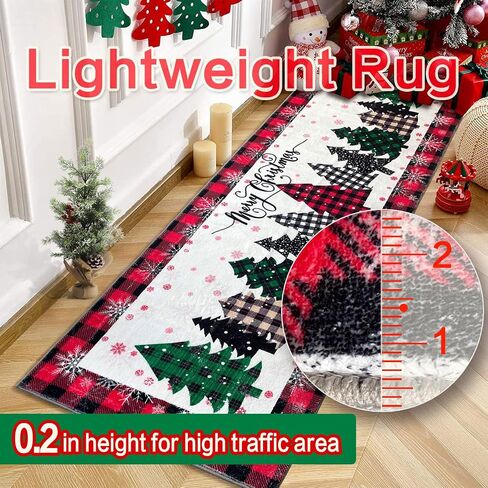 Christmas Runner Rugs for Hallways 2x6 Non Slip Washable Kitchen Runner Rugs Red Christmas Tree Bedroom Runner Rug Soft Printed Carpet Runner for Entryway Bathroom Laundry Living Room in Saudi Arabia