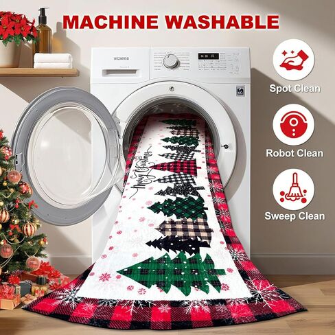 Christmas Runner Rugs for Hallways 2x6 Non Slip Washable Kitchen Runner Rugs Red Christmas Tree Bedroom Runner Rug Soft Printed Carpet Runner for Entryway Bathroom Laundry Living Room in Saudi Arabia